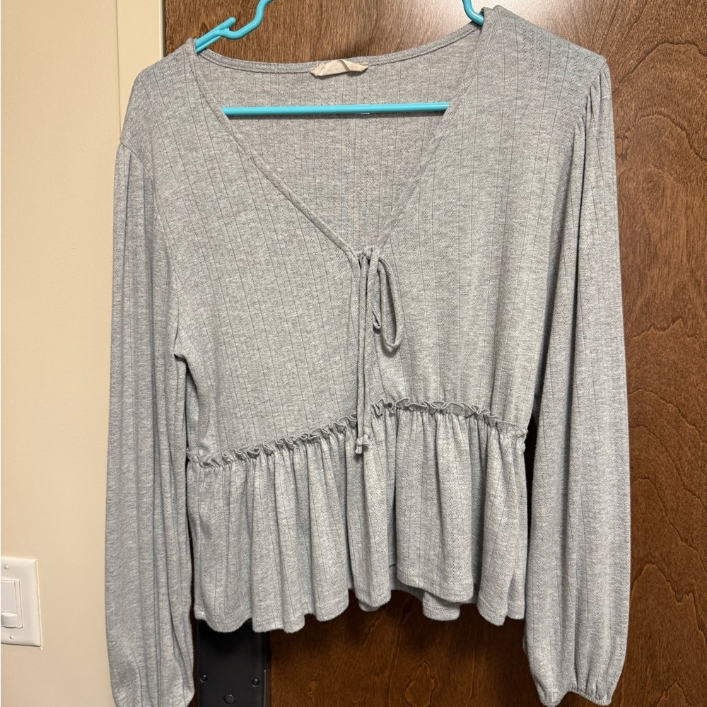Gray Women's Top with Tie Detail